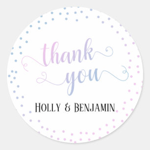 Blue Pink Ombre Confetti Typography Thank You Classic Round Sticker
