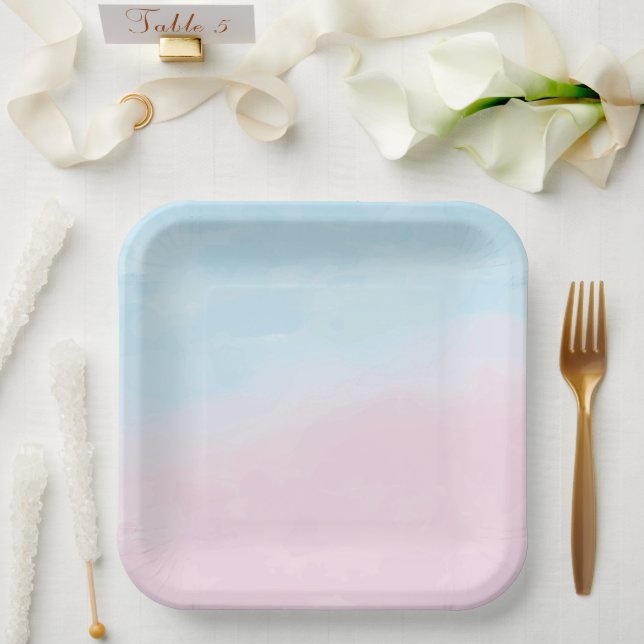 Blue Pink Ombre Gender Neutral Baby Shower Paper Plate (Wedding)