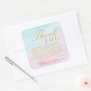 Blue Pink Ombre Gender Reveal Baby Shower Thank Square Sticker