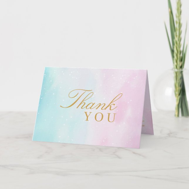 Blue Pink Ombre Gender Reveal Neutral Baby Shower  Thank You Card (Front)