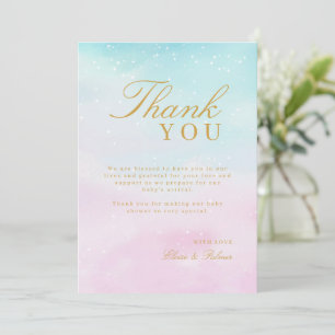 Blue Pink Ombre Gender Reveal Neutral Baby Shower  Thank You Card