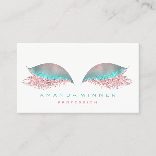 Blue  Pink Ombre Lashes Extention Makeup Glitter Appointment Card (Front)