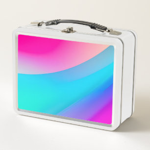 Blue pink ombre watercolor abstract pastel  metal lunch box