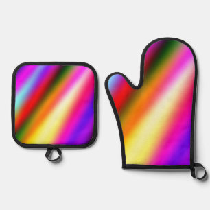 Blue pink ombre watercolor abstract pastel rainbow oven mitt & pot holder set