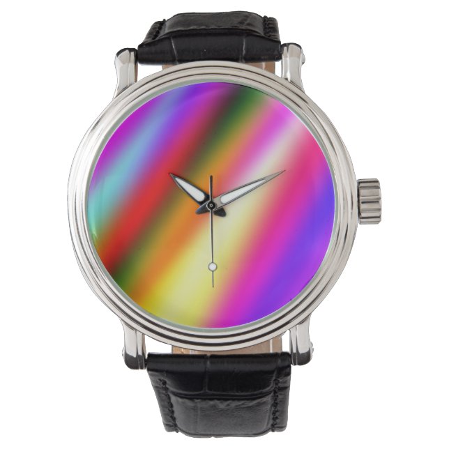 Blue pink ombre watercolor abstract pastel rainbow watch (Front)