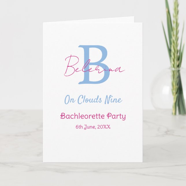 blue pink on clouds nine monogram bachelorette par card (Front)
