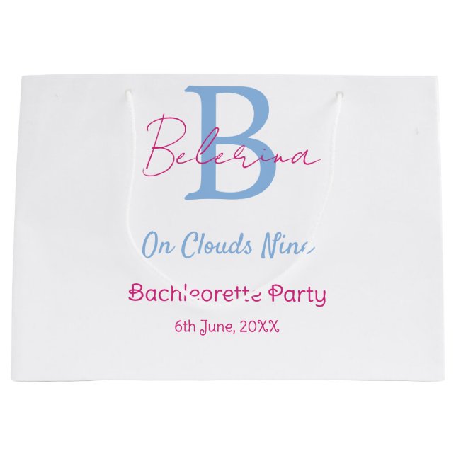 blue pink on clouds nine monogram bachelorette par large gift bag (Front)