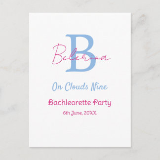 blue pink on clouds nine monogram bachelorette par postcard