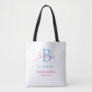 blue pink on clouds nine monogram bachelorette par tote bag