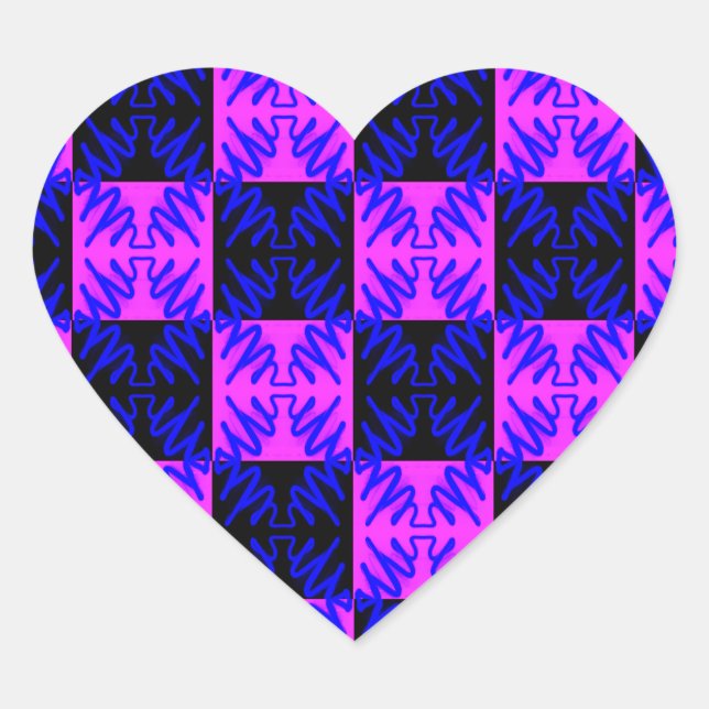 Blue Pink Optical Neon Design Illusion Pattern Heart Sticker (Front)