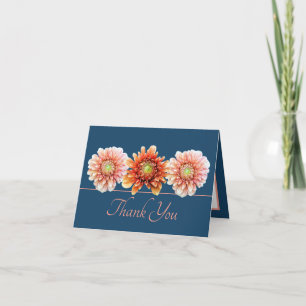 Blue Pink Orange Dahlias Floral Bouquet Thank You Card