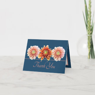 Blue Pink Orange Dahlias Floral Bouquet Thank You Card