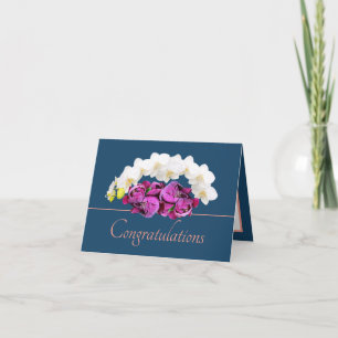 Blue Pink Orchid & Peony Bouquet Congratulations Card