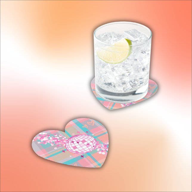Blue, Pink & Peach Pattern with Glitter & Hearts | Paper Coaster (Creator Uploaded)