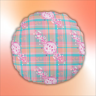 Blue, Pink & Peach Pattern with Glitter & Hearts   Round Cushion