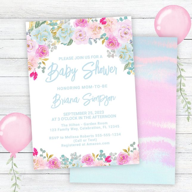 Blue Pink Peach Purple Baby Shower Invitation (Creator Uploaded)