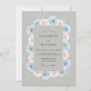 Blue Pink Picturesque Spring Wedding Invitation