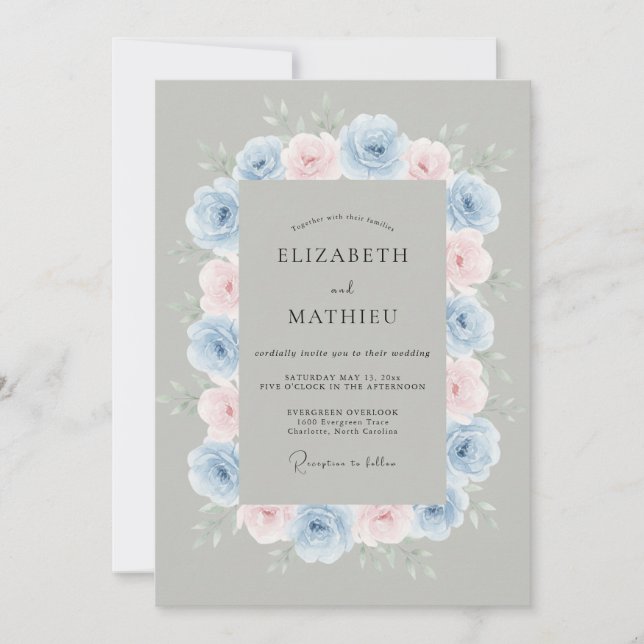 Blue Pink Picturesque Spring Wedding Invitation (Front)