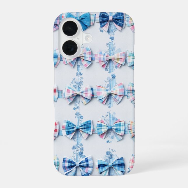 Blue & Pink Plaid Ribbons Preppy Phone Case (Back)