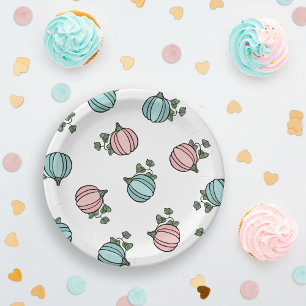 Blue & Pink Pumpkins Gender Reveal Party Paper Plate