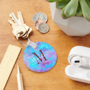 Blue Pink Purple Abstract Pattern Personalised Key Ring