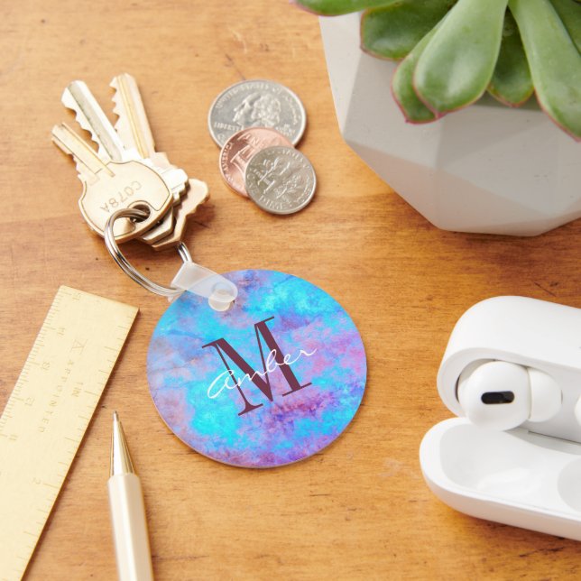 Blue Pink Purple Abstract Pattern Personalised Key Ring (Desk)