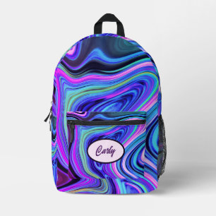 Blue Pink Purple Agate Pattern Printed Backpack