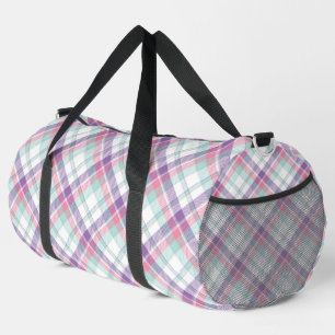 Blue, Pink, Purple and White Plaid Duffle Bag
