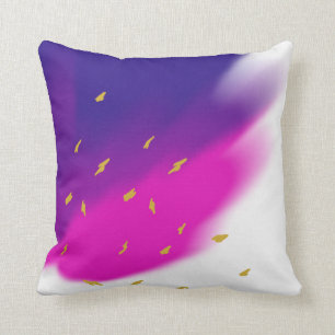 Blue Pink Purple Blend on White, Gold Tone Accents Cushion