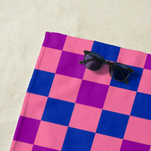 Blue Pink Purple Chequered Pattern Design Beach Towel
