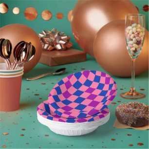 Blue Pink Purple Chequered Pattern Design Paper Plate