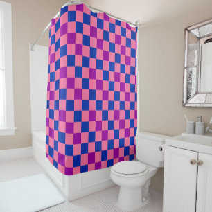 Blue Pink Purple Chequered Pattern Design Shower Curtain