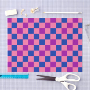 Blue Pink Purple Chequered Pattern Design Tissue Paper