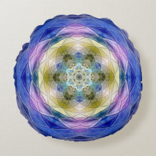 Blue Pink purple Green flower star  Round Cushion