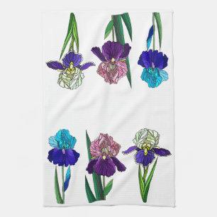 Blue, Pink, Purple Irises Tea Towel