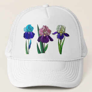 Blue, Pink, Purple Irises Trucker Hat