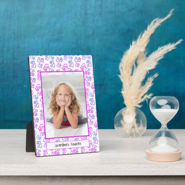 Blue Pink Purple Linked Hearts Border Custom Photo Plaque (Side)