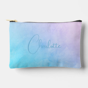 Blue Pink Purple Ombré Watercolor Wash with Name Accessory Pouch
