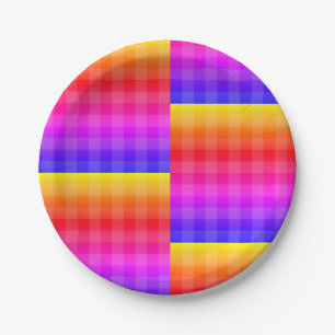 Blue pink purple red orange yellow plaid napkins paper plate