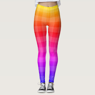 Blue pink purple red orange yellow plaid pattern leggings