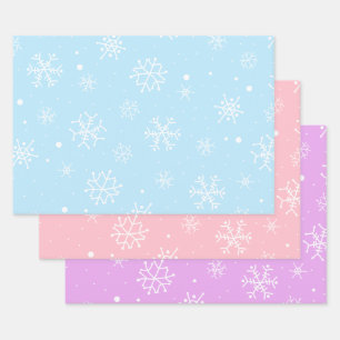 Blue Pink Purple White Snowflakes Wrapping Paper Sheet