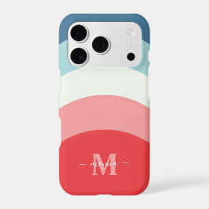 Blue Pink Rainbow Curve Stripes Monogram Name