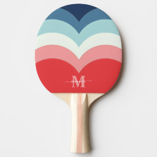 Blue Pink Rainbow Curve Stripes Monogram Name Ping Pong Paddle