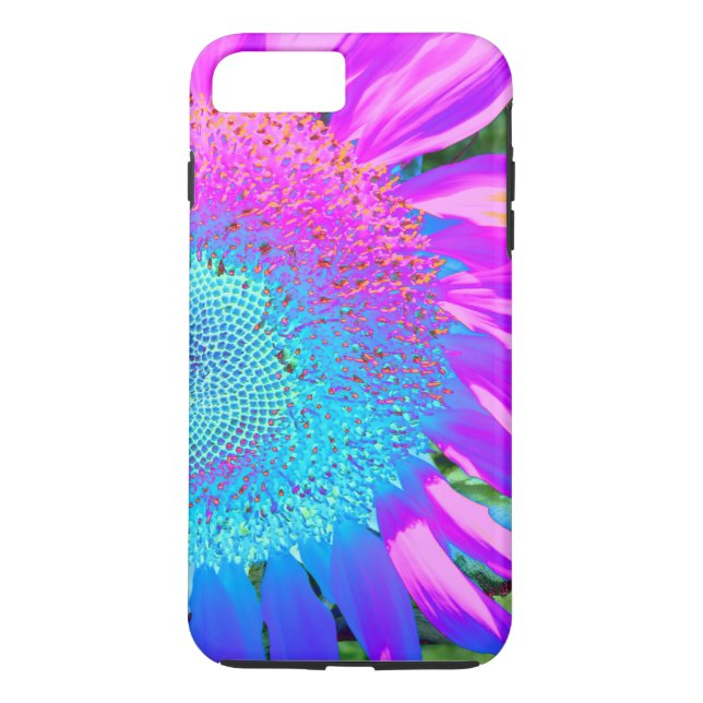 Blue pink retro funky sunflower photo Case-Mate iPhone case (Back)