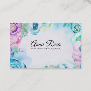 *~* Blue Pink Rose Floral Wedding Event Planner Business Card