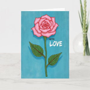 Blue Pink Rose Love Card