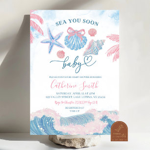Blue Pink Sea You soon Baby shower Invitation