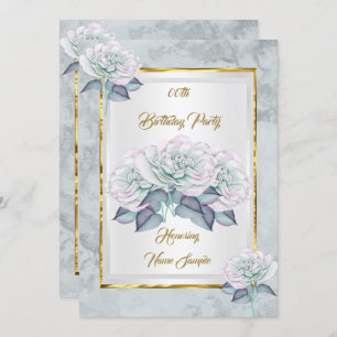 Blue Pink Silver Rose Gold Birthday Party Invite