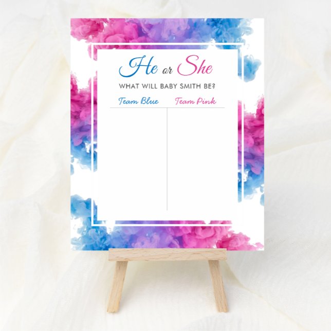 Blue Pink Smoke Baby Gender Reveal Party Vote Poster (Creator Uploaded)