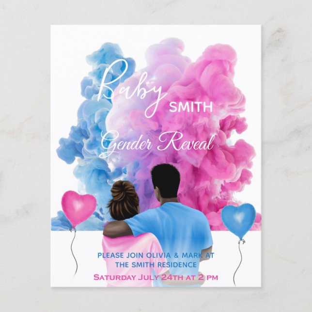Blue pink smoke couple gender reveal invitation (Front)